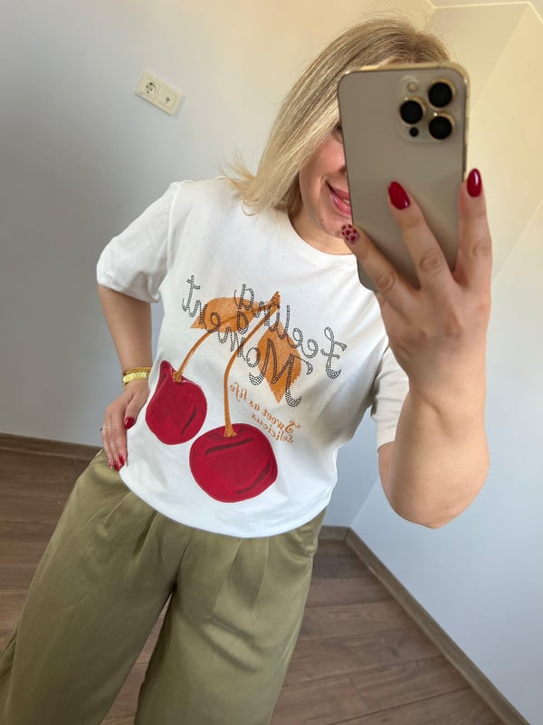 Kiraz baskılı Tshirt (Beyaz) 