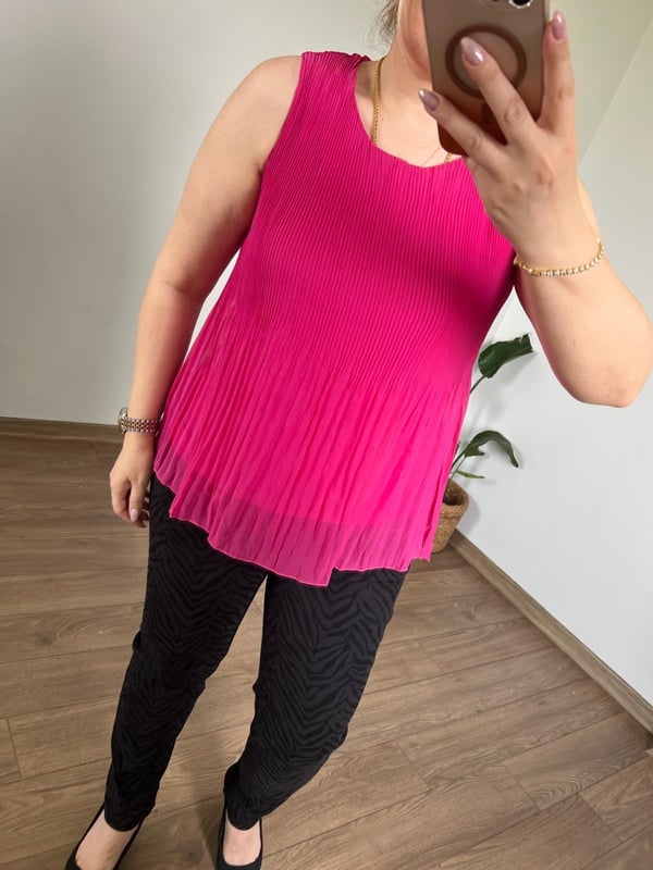 Kırık Pileli Şifon Kolsuz Bluz (pembe)
