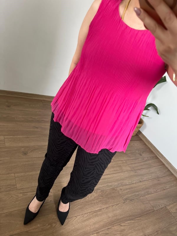 Kırık Pileli Şifon Kolsuz Bluz (pembe)