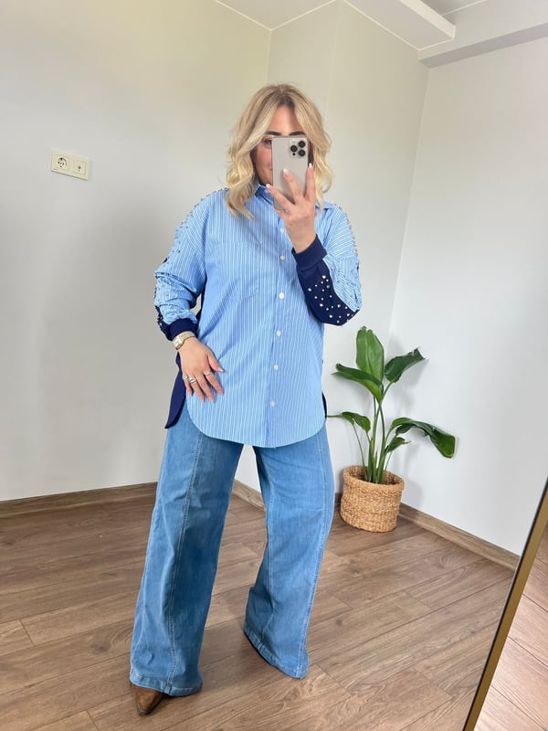 Kolları Taş Detaylı Gömlek Sweat 