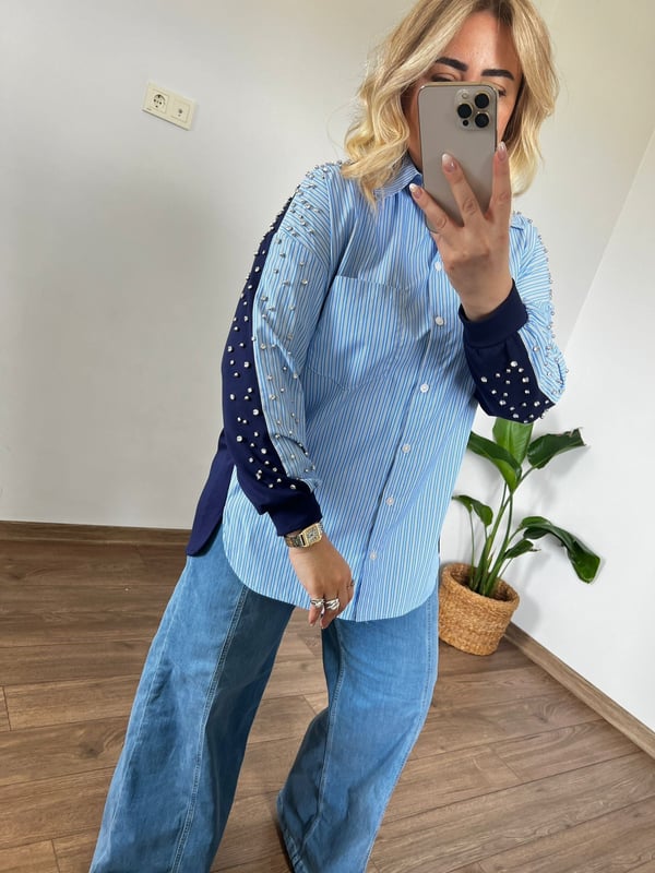 Kolları Taş Detaylı Gömlek Sweat 