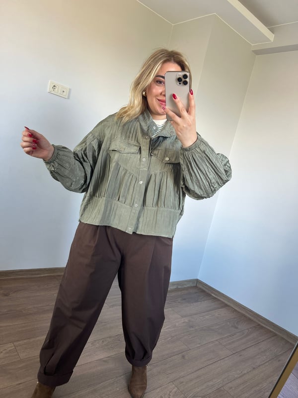 Krinkıl Kısa Ceket (Haki) 