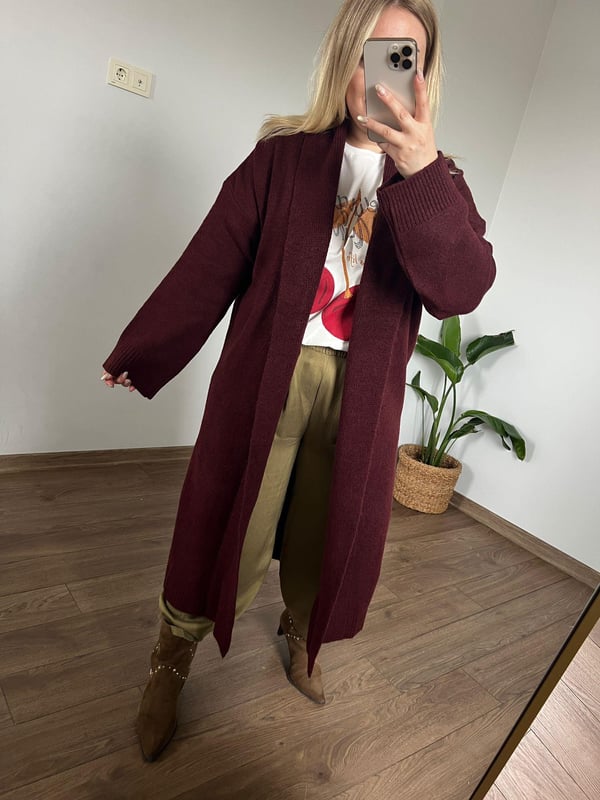 Maxi Triko Hırka (Bordo) 