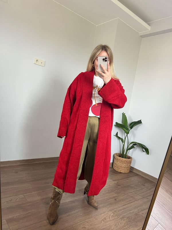 Maxi Triko Hırka (Kırmızı) 