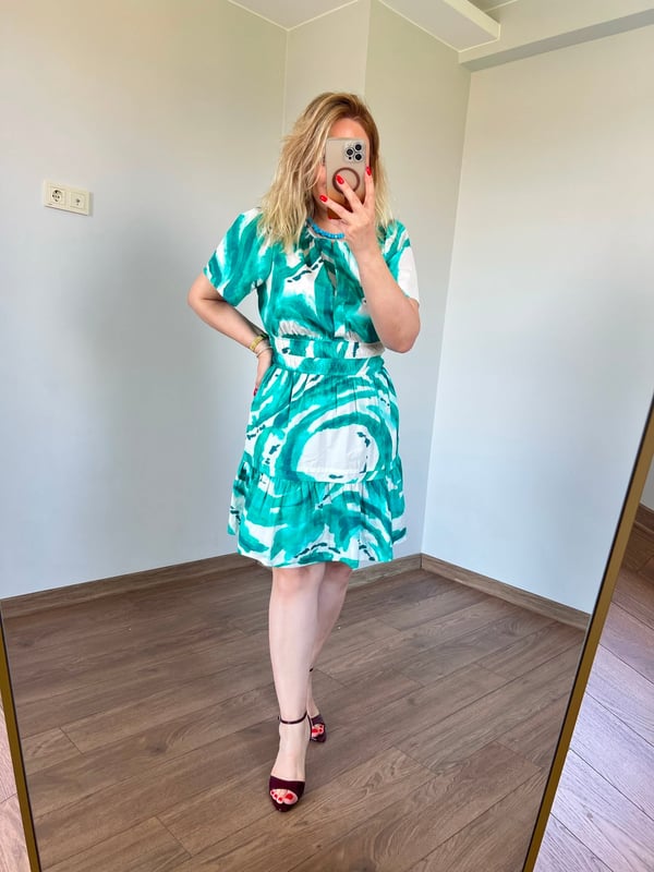 Mini Beli Lastikli Turkuaz Elbise 