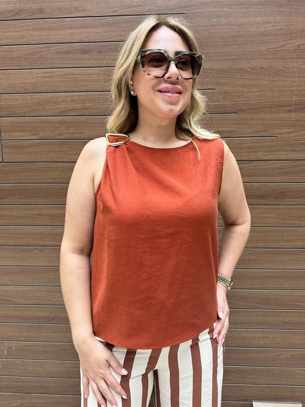 Omzu Metal Detaylı Bluz (Kiremit) 