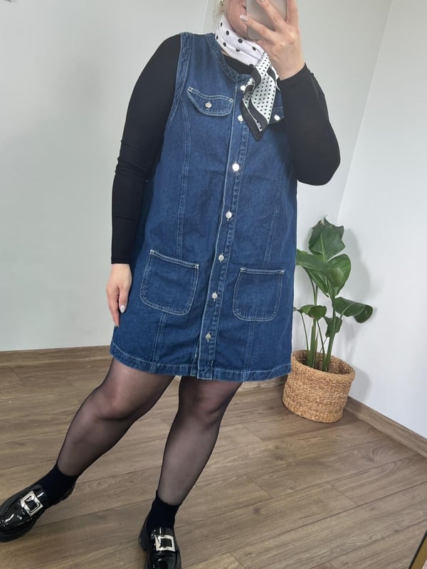 Önden Düğmeli Kolsuz Denim Elbise 