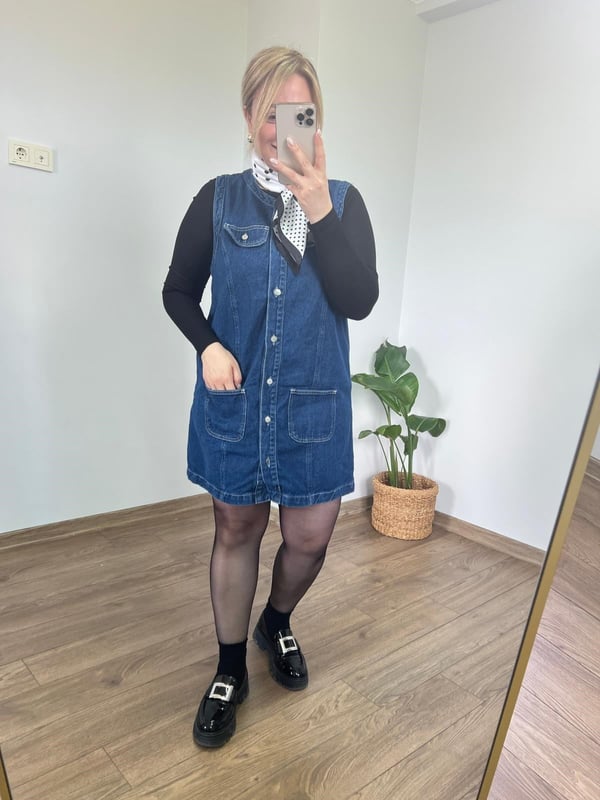 Önden Düğmeli Kolsuz Denim Elbise 