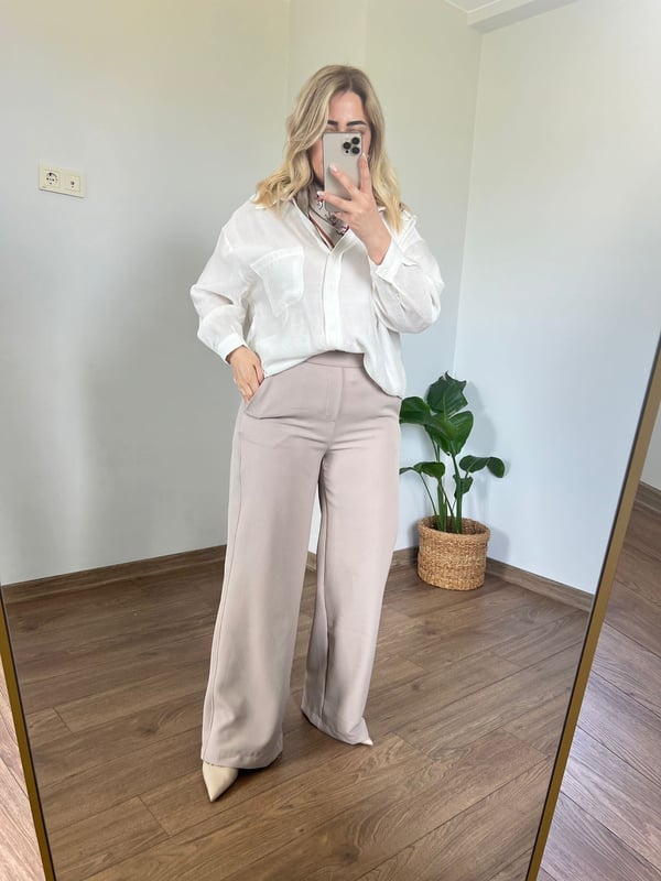Orijinal Marka Arka Beli Lastikli  Geniş Paça Pantolon (Taş rengi) 