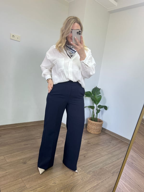 Orijinal Marka Arka Beli Lastikli  Geniş Paça Pantolon (Lacivert) 