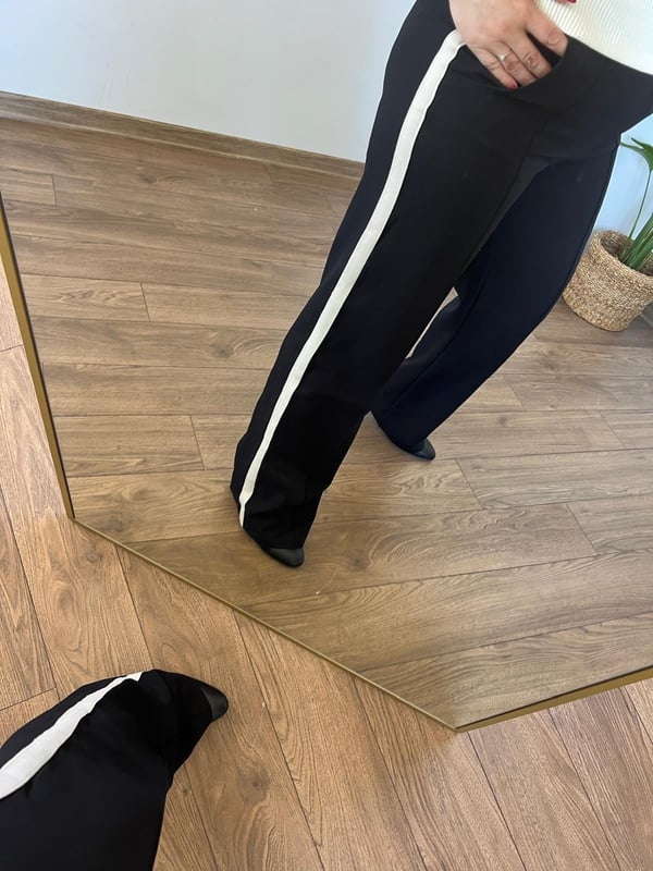 Orijinal Marka Beli Lastikli Şeritli Kumaş Pantolon (Siyah)