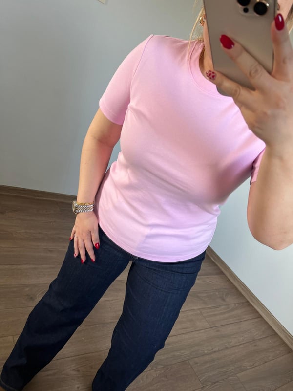 Orijinal Marka  Bisiklet Yaka Basic Tshirt (Pembe)