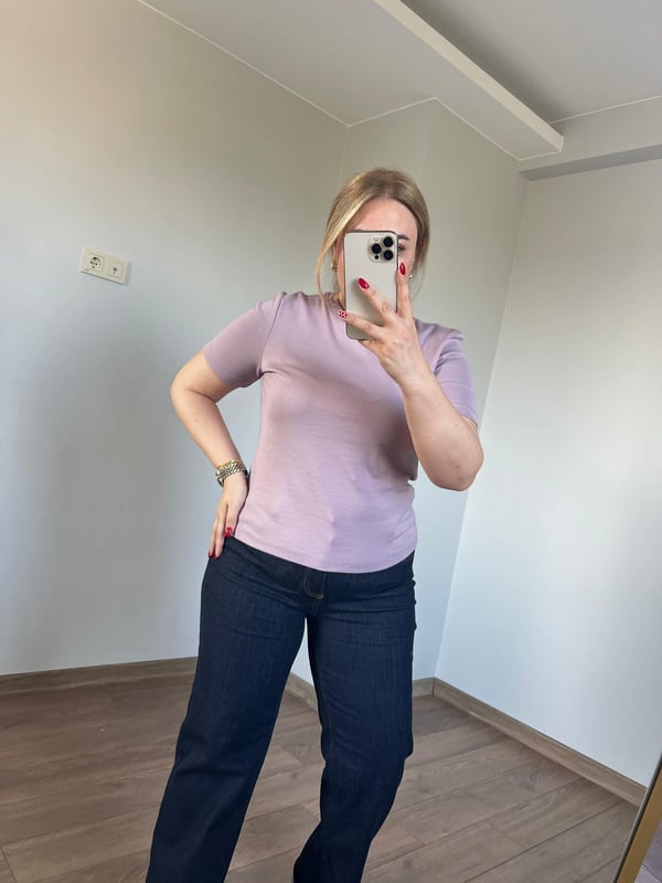 Orijinal Marka  Bisiklet Yaka Basic Tshirt (Lila)