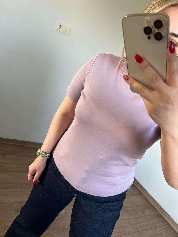 Orijinal Marka  Bisiklet Yaka Basic Tshirt (Lila)