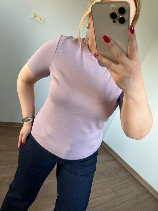 Orijinal Marka  Bisiklet Yaka Basic Tshirt (Lila)
