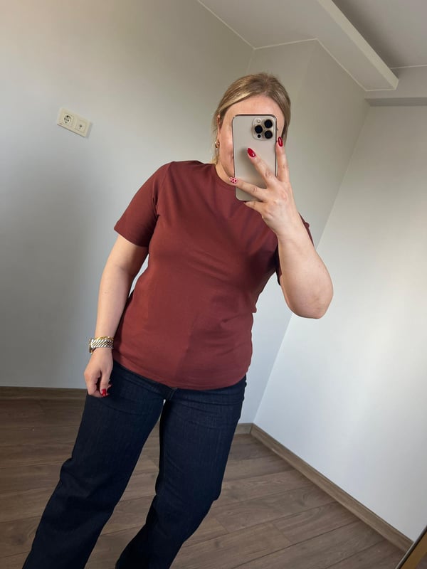 Orijinal Marka  Bisiklet Yaka Basic Tshirt (Kahve)
