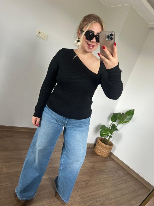 Orijinal Marka Çapraz Yaka Triko Bluz (Siyah) 