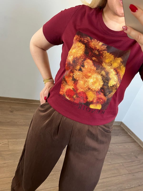 Orijinal Marka Çiçek Baskılı Tshirt (Bordo)