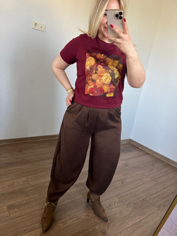 Orijinal Marka Çiçek Baskılı Tshirt (Bordo)