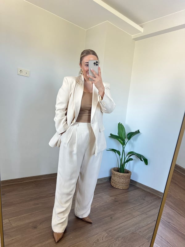 Orijinal Marka Ham Keten Palazzo Model Pantolon (Ekru) 