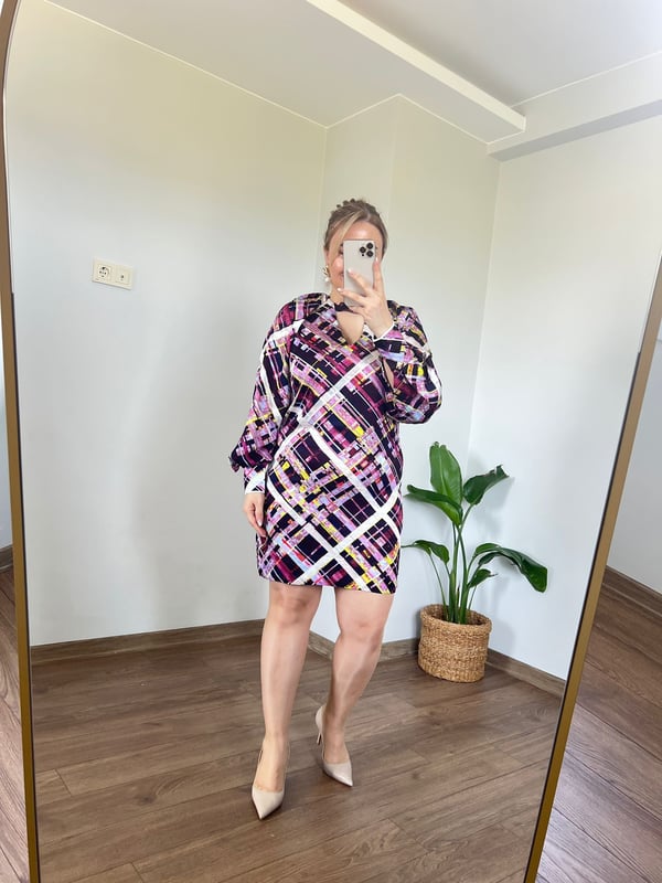 Orijinal Marka Karışık Renkli Mini Saten Elbise 