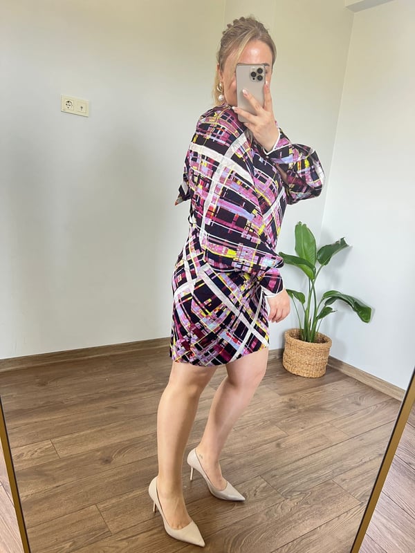 Orijinal Marka Karışık Renkli Mini Saten Elbise 