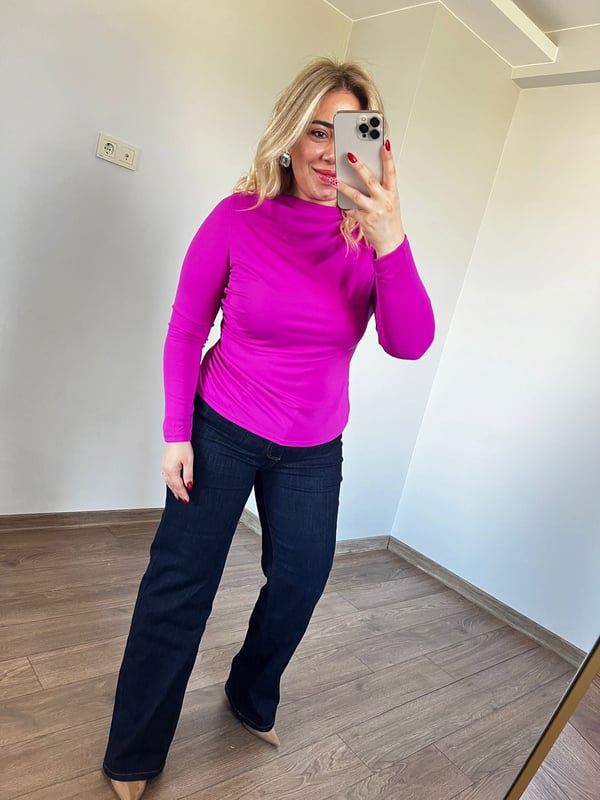 Orijinal Marka Kayık Yaka Bluz (Fuşya)