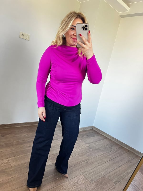 Orijinal Marka Kayık Yaka Bluz (Fuşya)