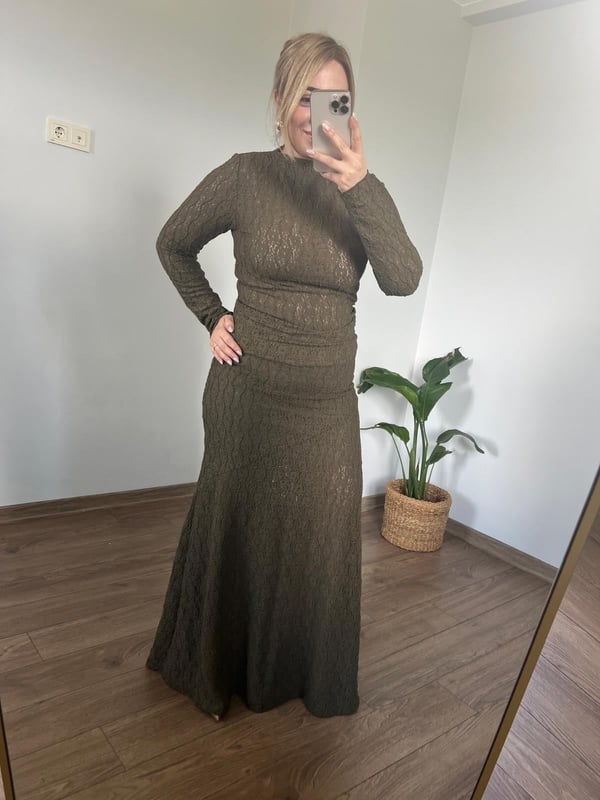 Orijinal Marka Maxi boy Dantel Etek(Haki Yeşil)
