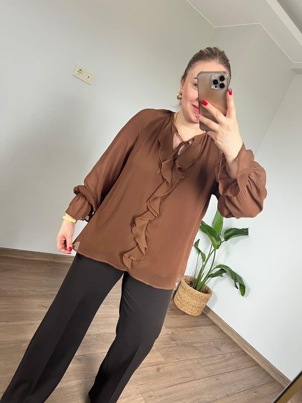 Orijinal Marka Şifon Gömlek (Kahve) 