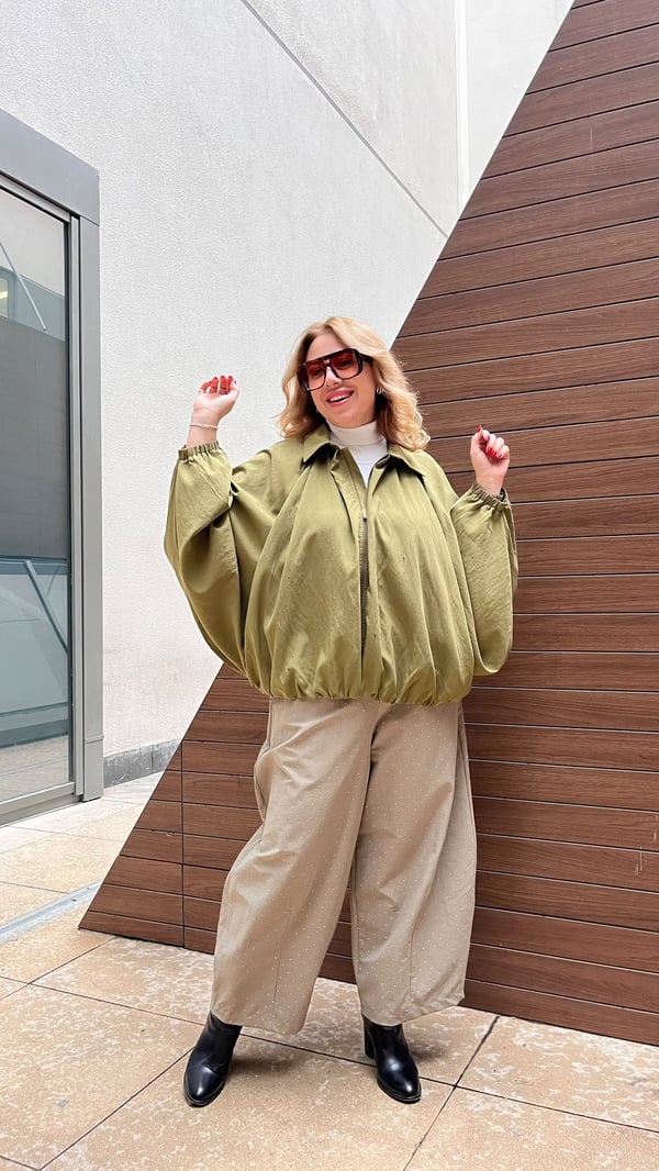 Oversize Kalıp Bomber Ceket (Haki Yeşil)