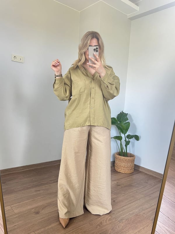 Oversize STD Beden Tansel Gömlek (Yağ yeşili ) 