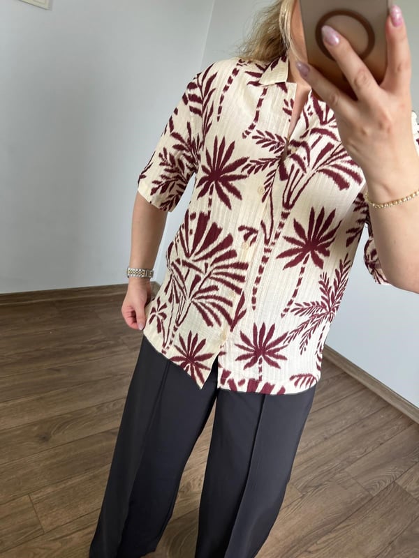 Palmiye Desenli Kısa Kollu Unisex Gömlek 