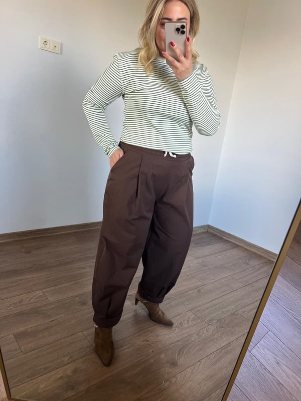 Pamuk Dokulu Bağcıklı Baggy Pantolon (Kahve)  