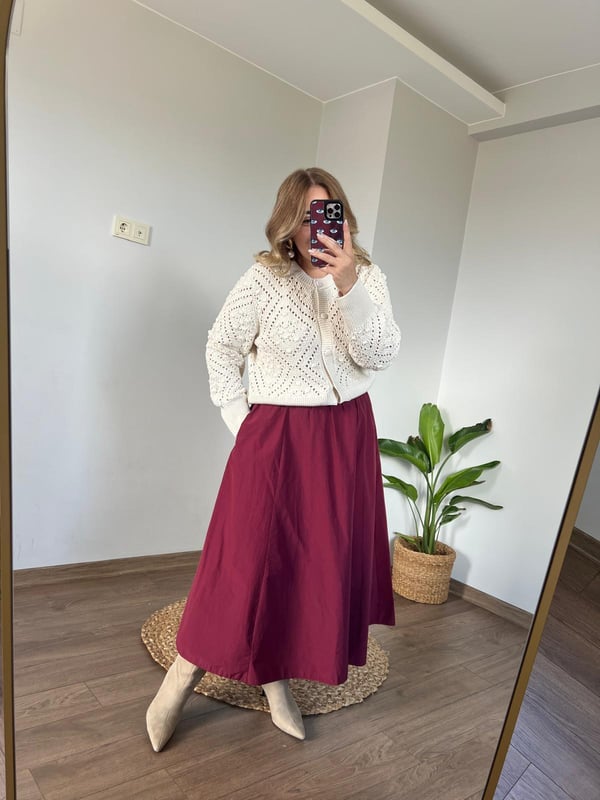 Paraşüt Kumaş Beli Lastikli Etek Bordo