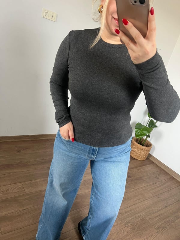 Parmak Geçmeli Bisiklet Yaka Basic Body (Gri)