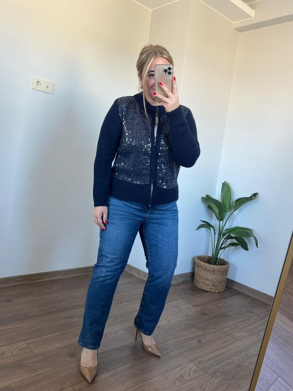 Payet Detaylı Triko Ceket (Lacivert)
