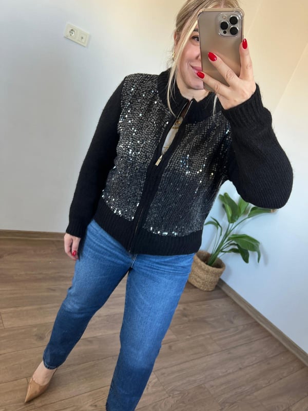 Payet Detaylı Triko Ceket (Siyah)