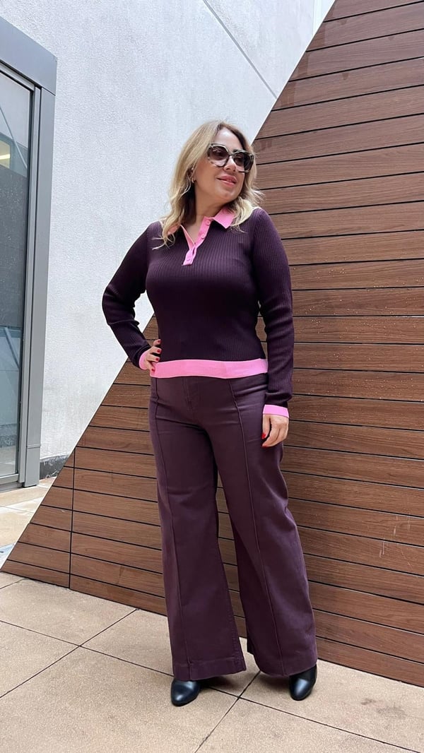 Polo Yaka Triko Kazak (Mor-pembe)