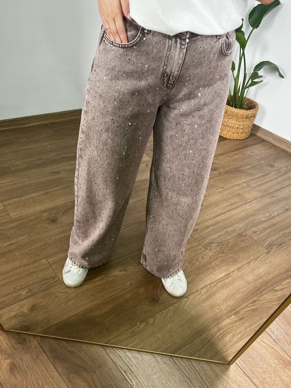 Taşlı Jean Pantolon (Vizon) 