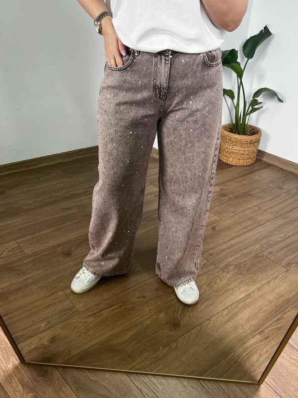 Taşlı Jean Pantolon (Vizon) 