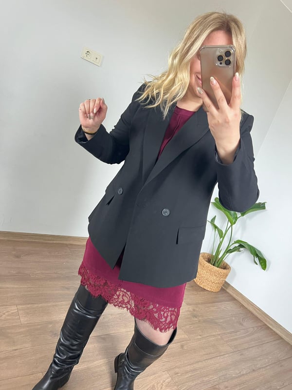 Tek Düğmeli Tam Kalıp Blazer Ceket (Siyah) 