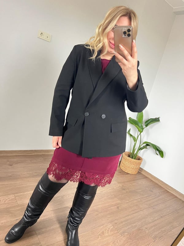 Tek Düğmeli Tam Kalıp Blazer Ceket (Siyah) 