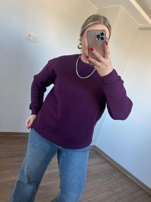 Üç İplik Bisiklet Yaka Sweatshirt (Mor) 