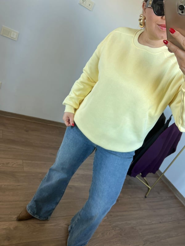 Üç İplik Bisiklet Yaka Sweatshirt (Sarı) 