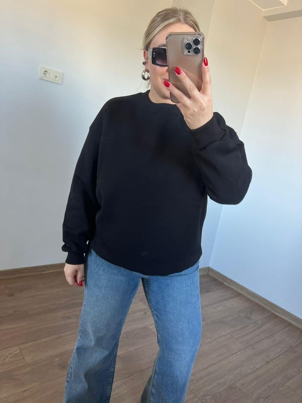 Üç İplik Bisiklet Yaka Sweatshirt (Siyah) 