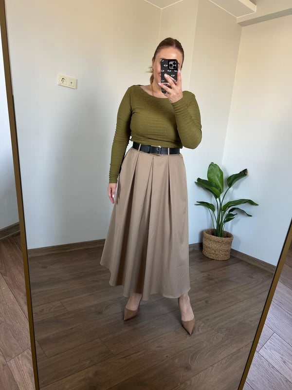 Yağ Yeşili Kayık Yaka Basic Body