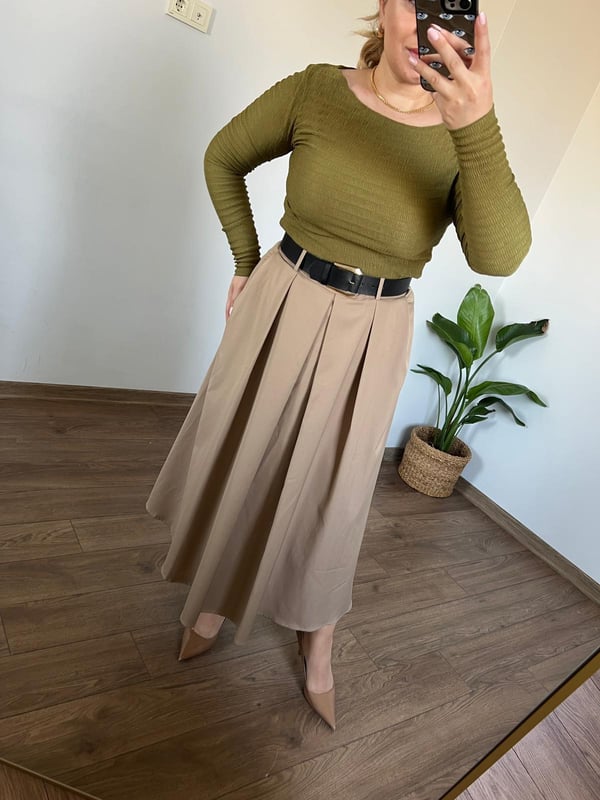 Yağ Yeşili Kayık Yaka Basic Body
