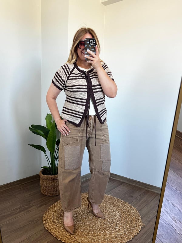 Yama Detaylı Baggy Pantolon Kahve