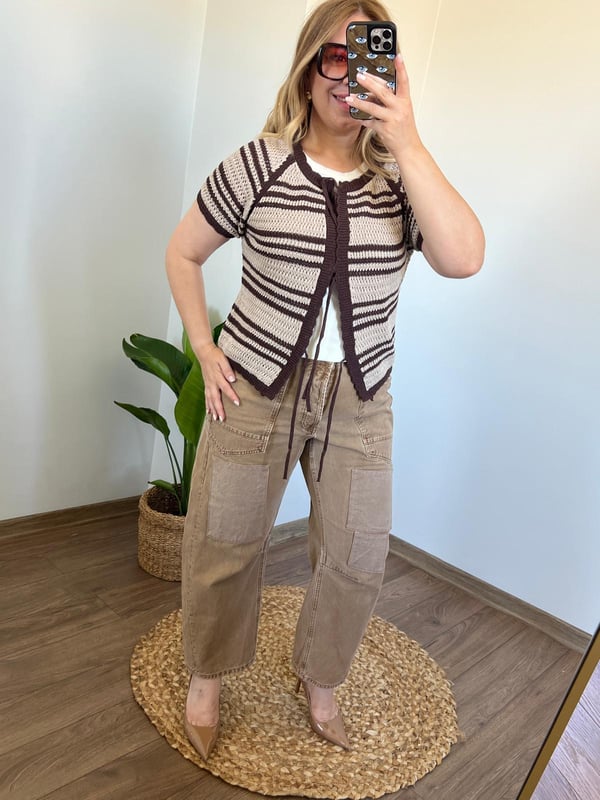 Yama Detaylı Baggy Pantolon Kahve